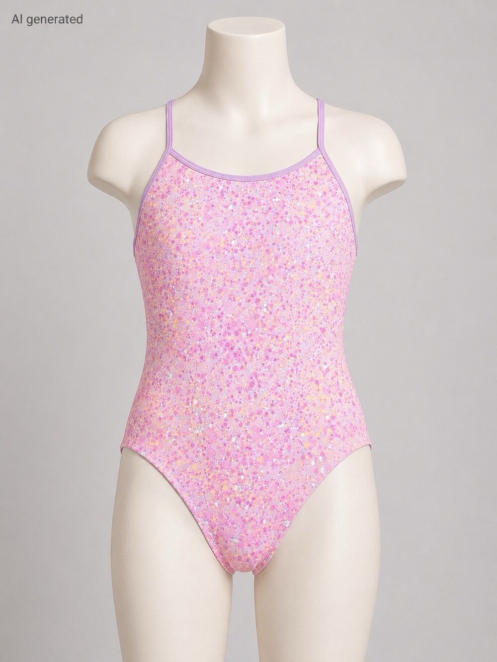 Athleta Girl One-Piece Swimsuit Pink Lavender Splatter Speckled Open Back XL 14